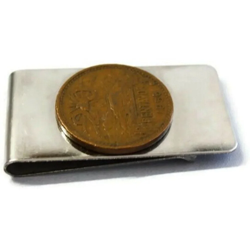 1956 20 Centavos Coin Money Clip Stainless Steel Wallet Cash Holder Silver